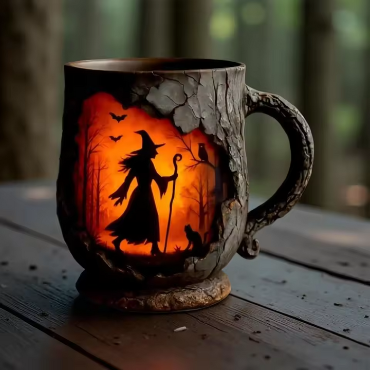 3D Handmade Mug – Witch and Cat Design