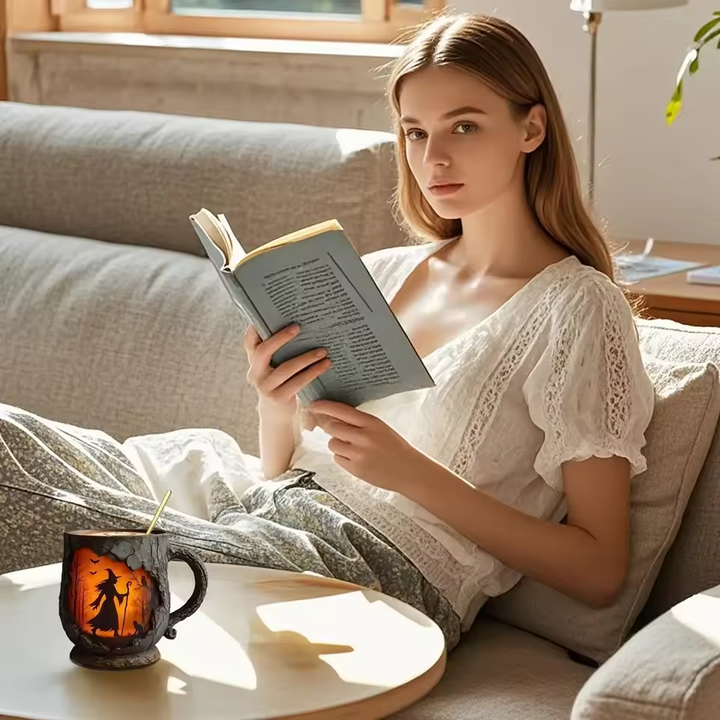 3D Handmade Mug – Witch and Cat Design