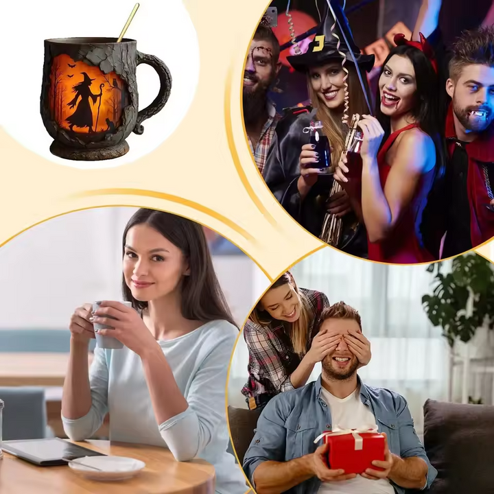 3D Handmade Mug – Witch and Cat Design